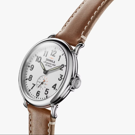 Runwell 41 mm Watch, SS, White Dial, Brown Leather
