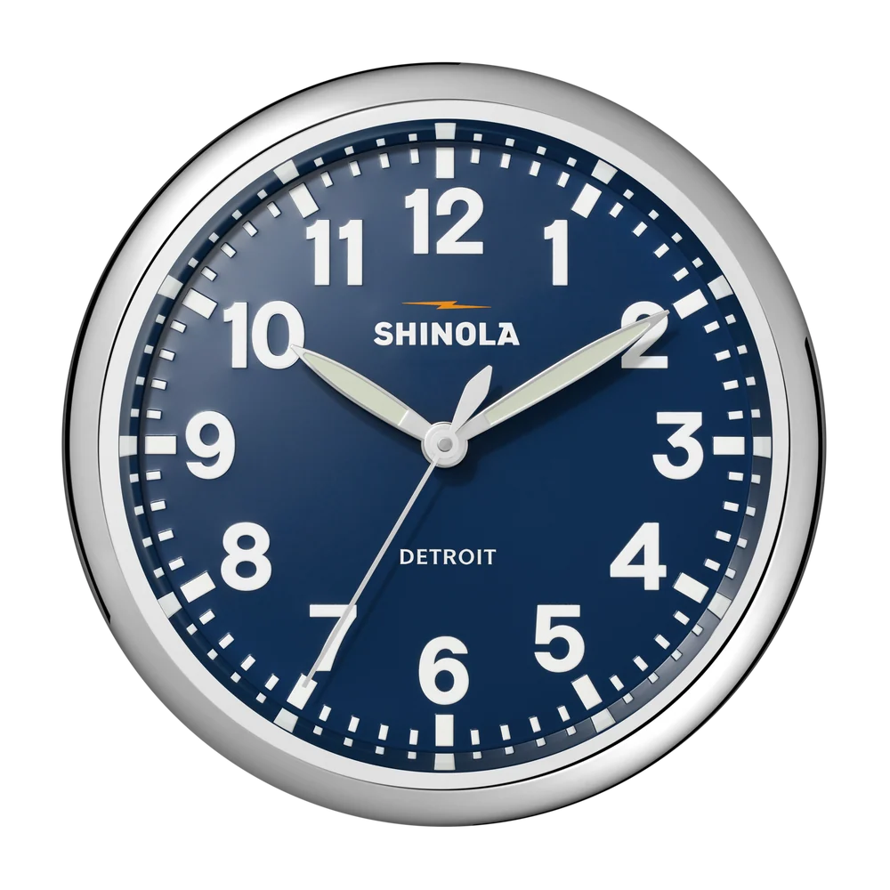 Wall Clock, Runwell 14", Chrome/Navy