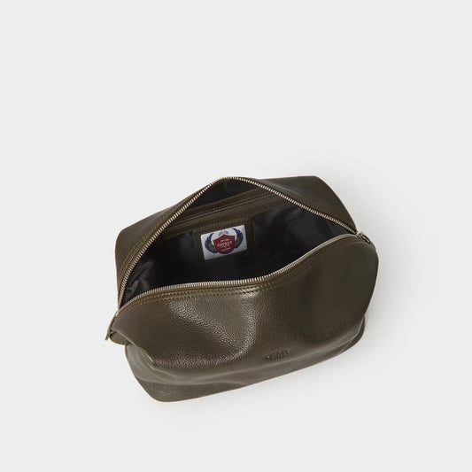 Toby Leather Washbag in Dark Olive