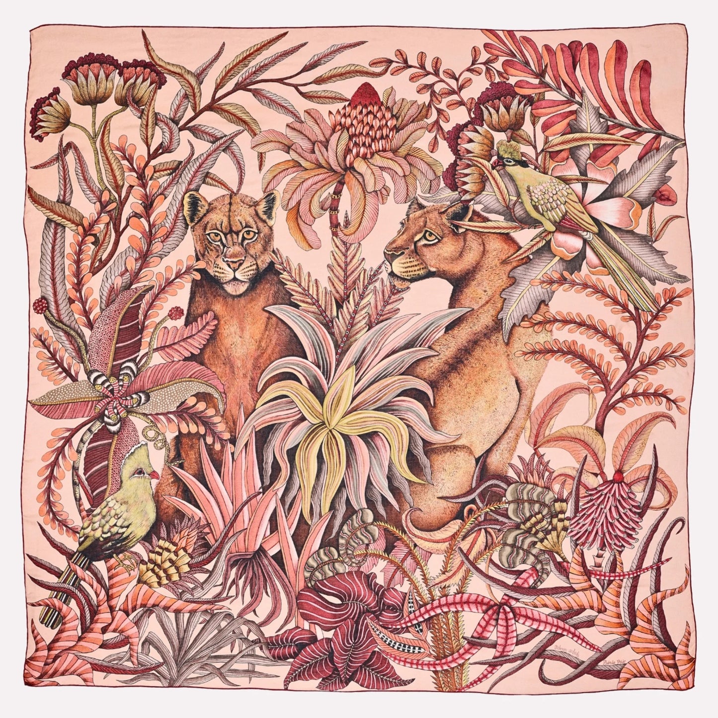 Phinda Pride Silk Scarf, Flamingo, 90cm