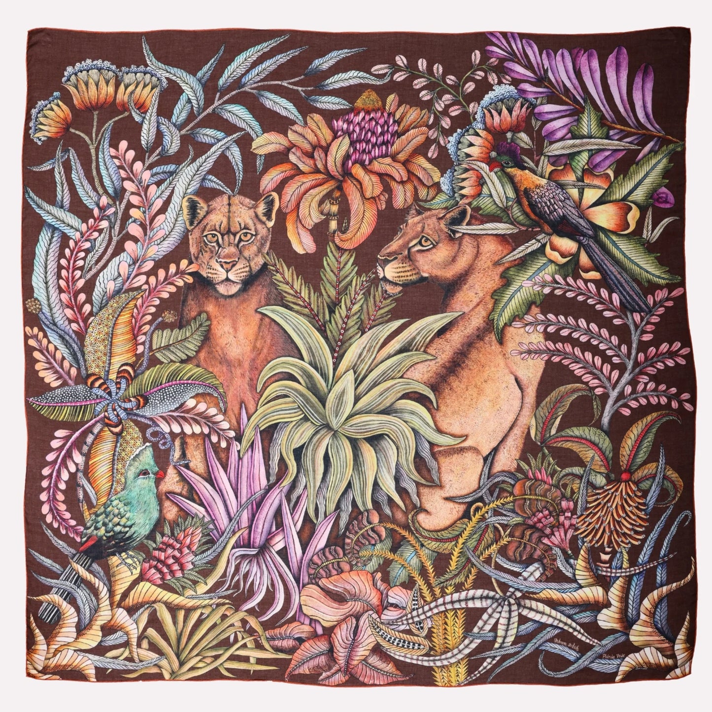 Phinda Pride Silk Scarf, Mahogany, 90cm