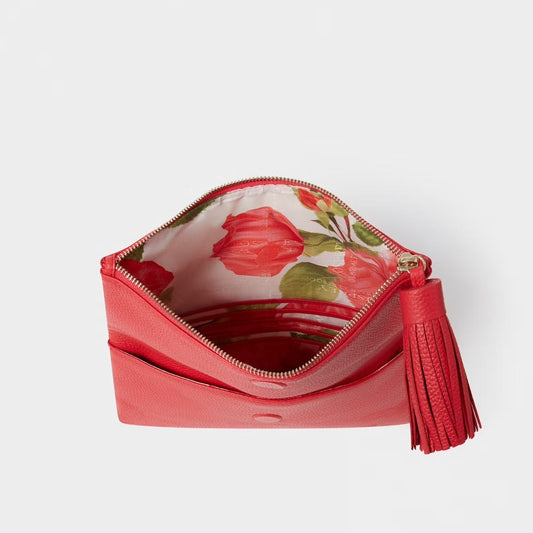 The Bexley Leather Clutch in Red