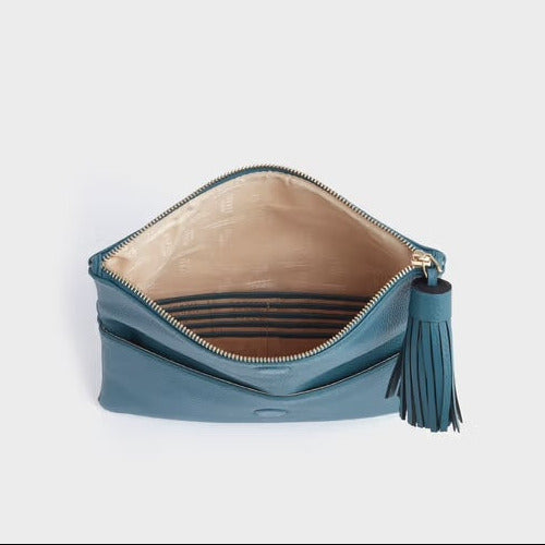 The Bexley Leather Clutch in Teal