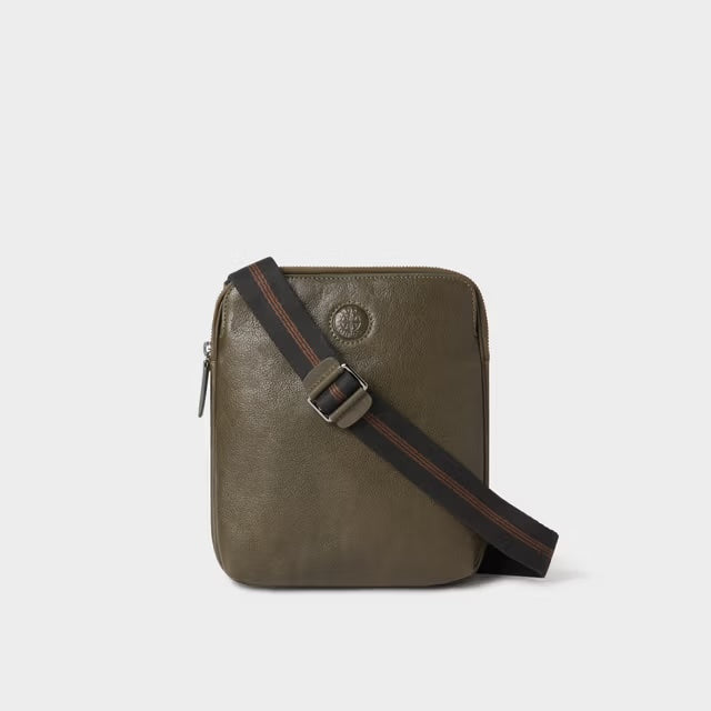 Compass Small Leather Messenger Bag - Dark Olive