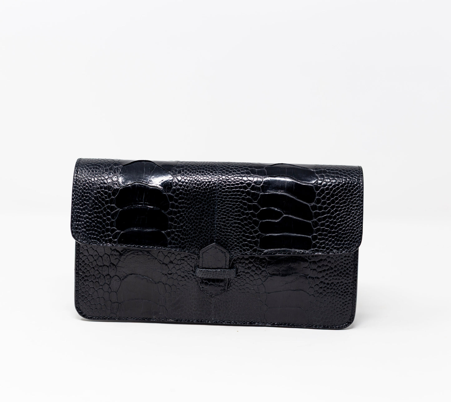 Ostrich Accordion Cross Body Clutch, Black