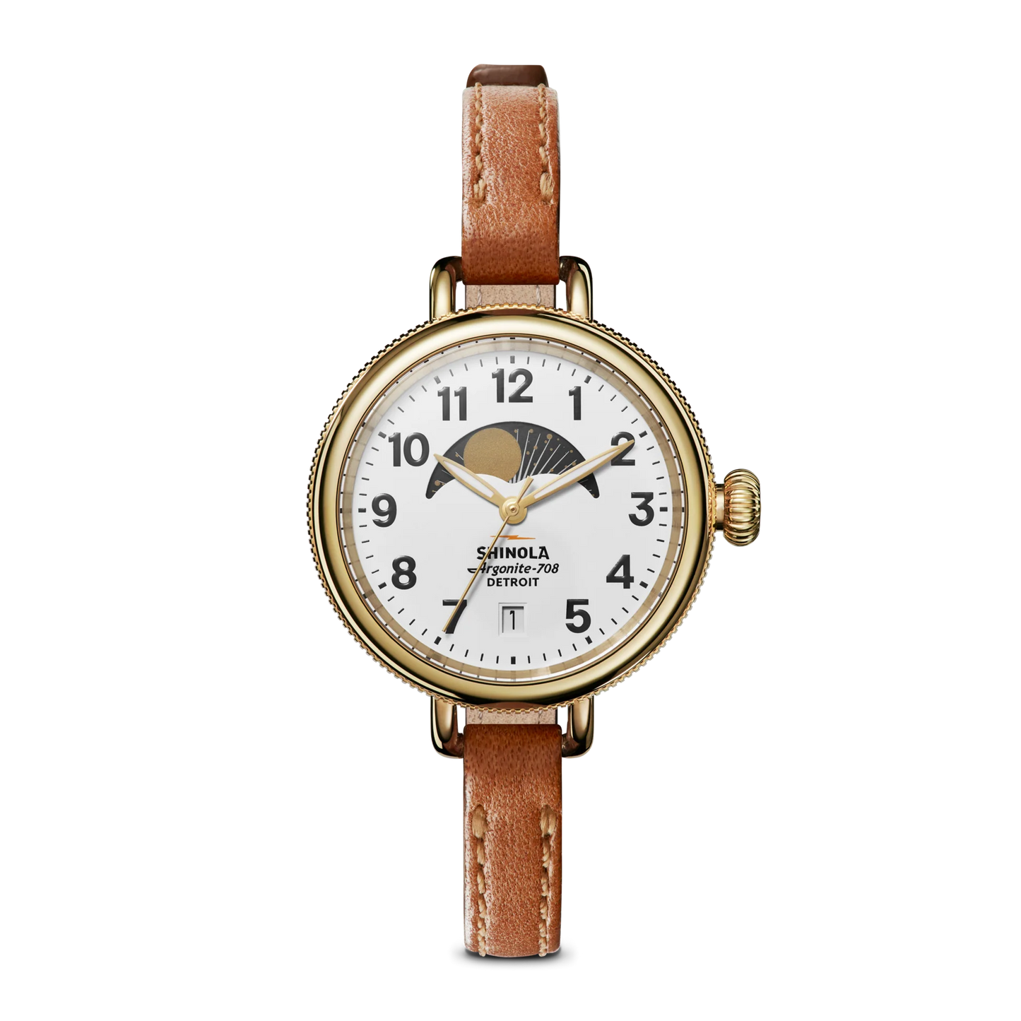Birdy Moon Phase 34mm Watch, Quartz, Tan Leather Strap
