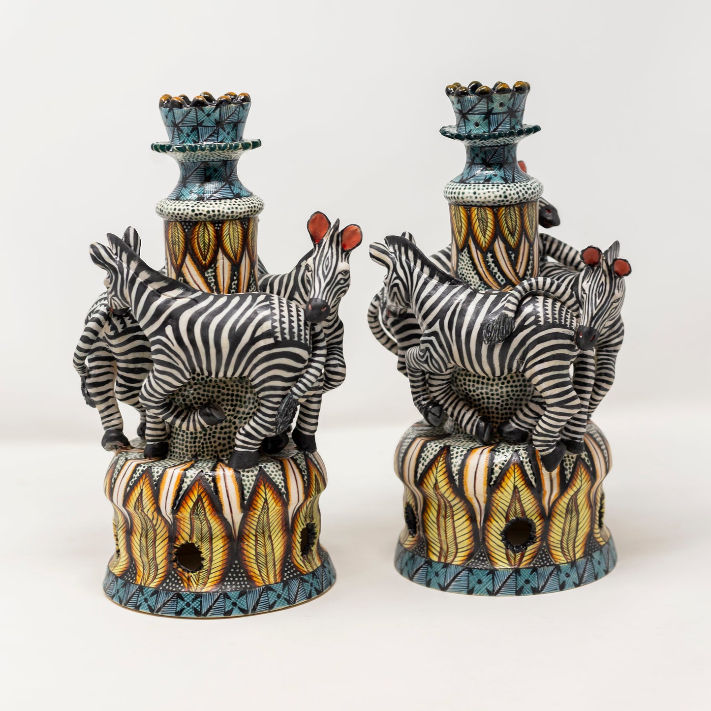 Pair of Ardmore Zebra Candleholders