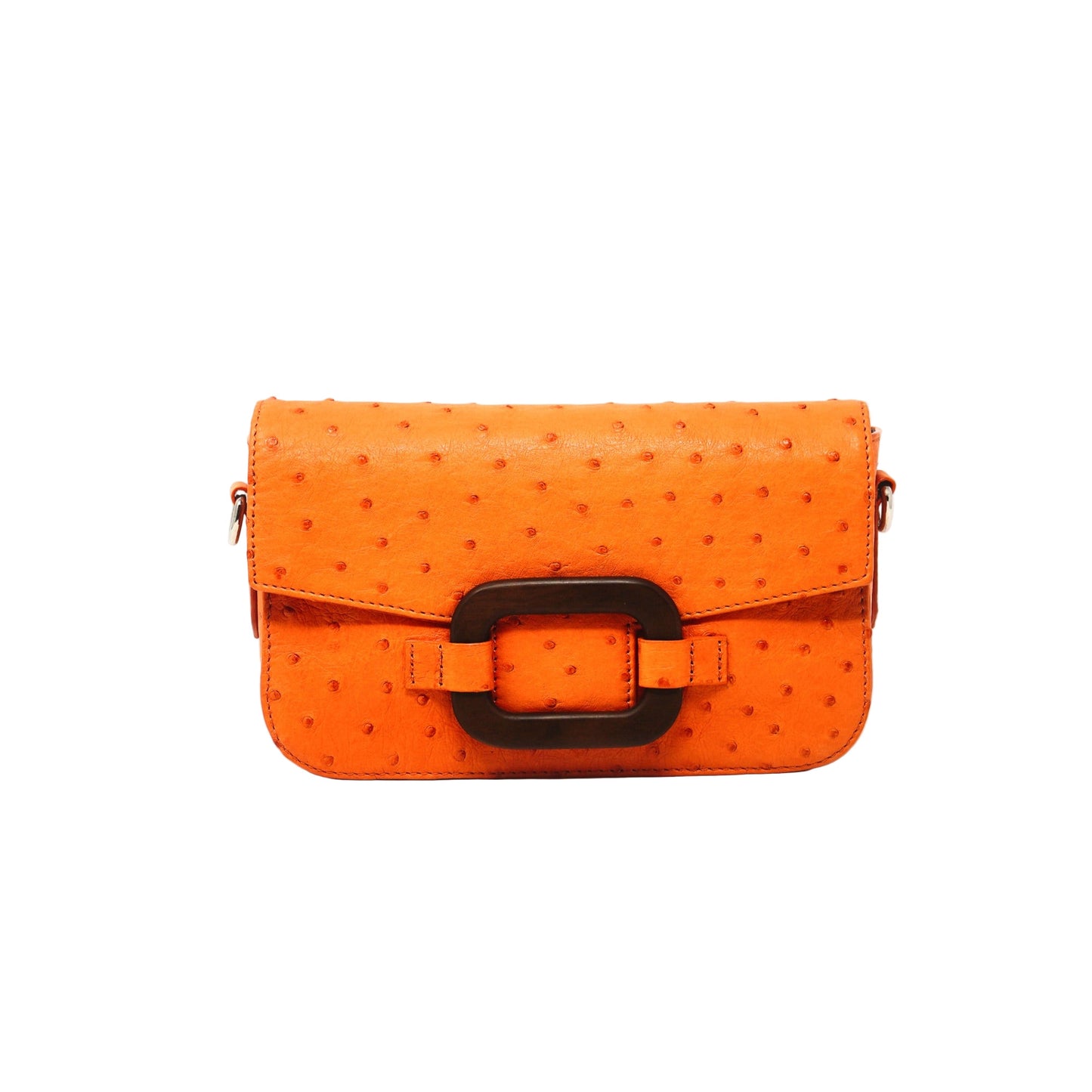 Deya Crossbody Dark Wood Ring, Ostrich Tangerine