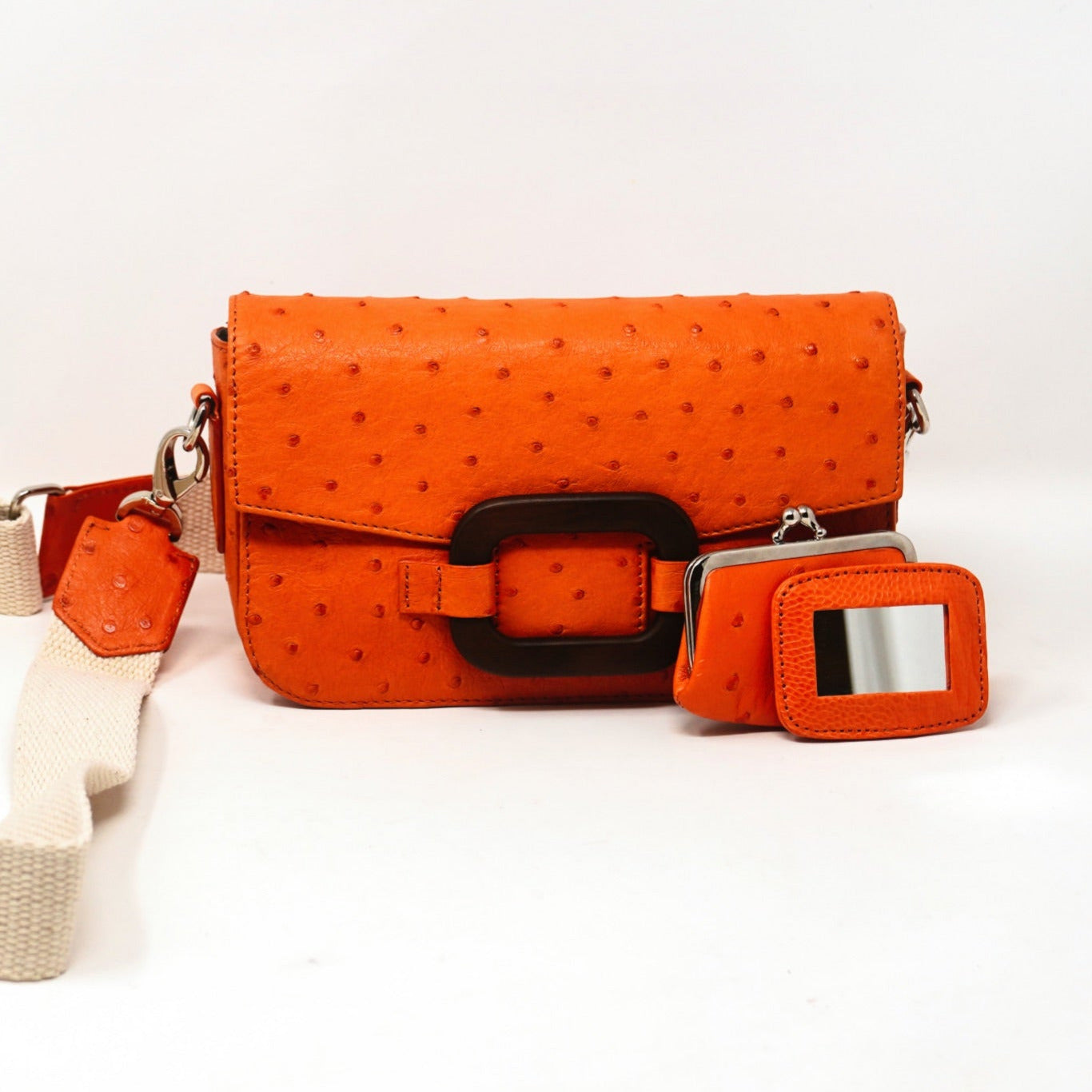 Deya Crossbody Dark Wood Ring, Ostrich Tangerine