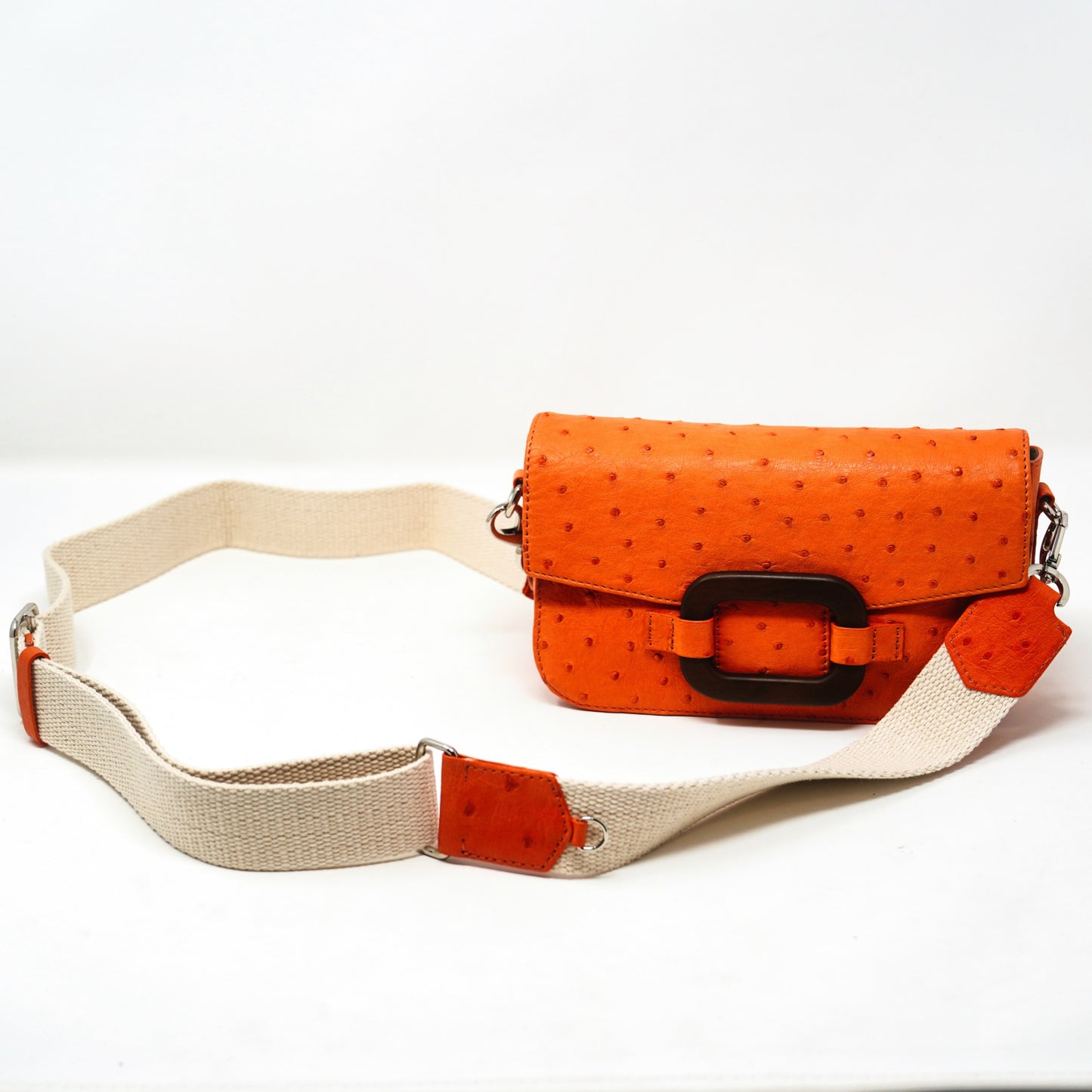 Deya Crossbody Dark Wood Ring, Ostrich Tangerine