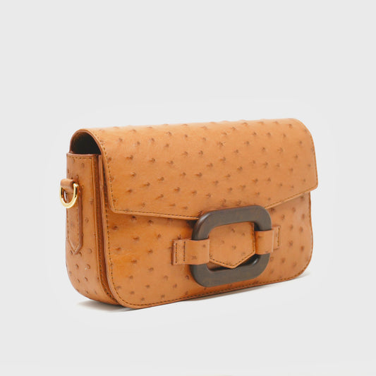 Deya Crossbody Dark Wood Ring, Ostrich Luggage