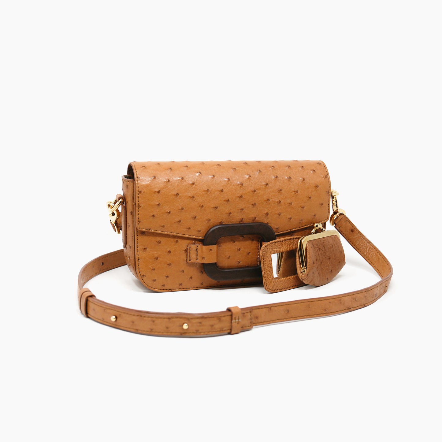 Deya Crossbody Dark Wood Ring, Ostrich Luggage