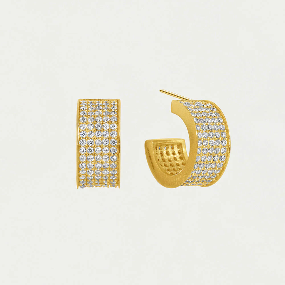 Petit Pave Thick Huggie Hoops, Gold and Cubic Zirconia