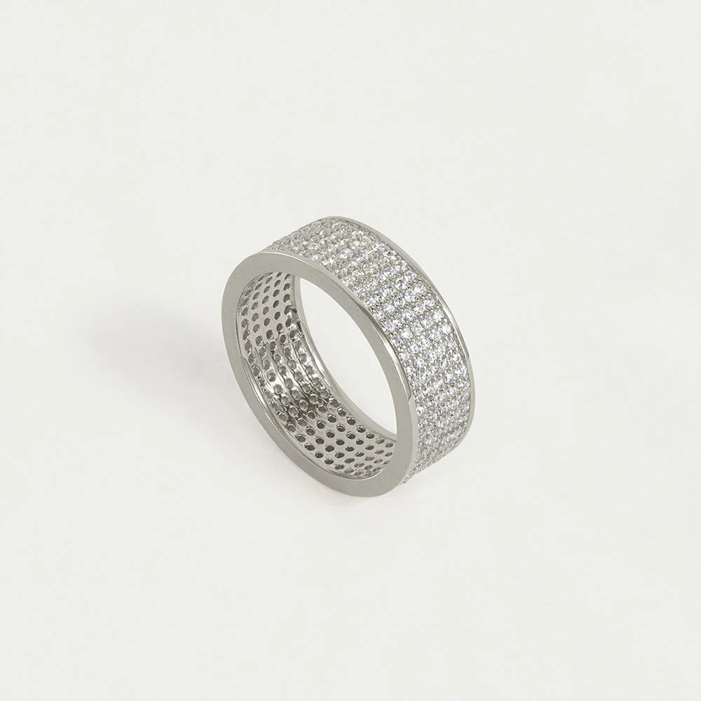 Petit Pave Thick Stacking Ring, Silver - 7