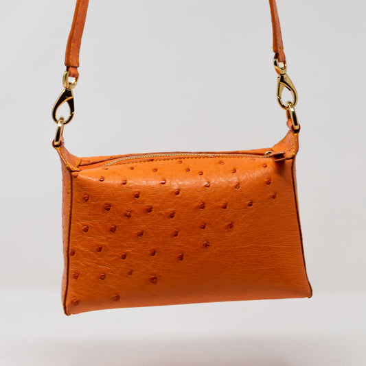 Lola Ostrich Tangerine Handbag with Caramel Resin Chain Handle