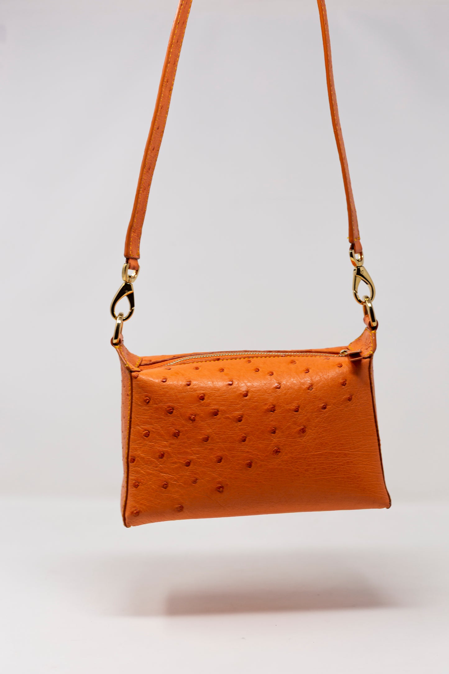 Lola Ostrich Tangerine Handbag with Caramel Resin Chain Handle