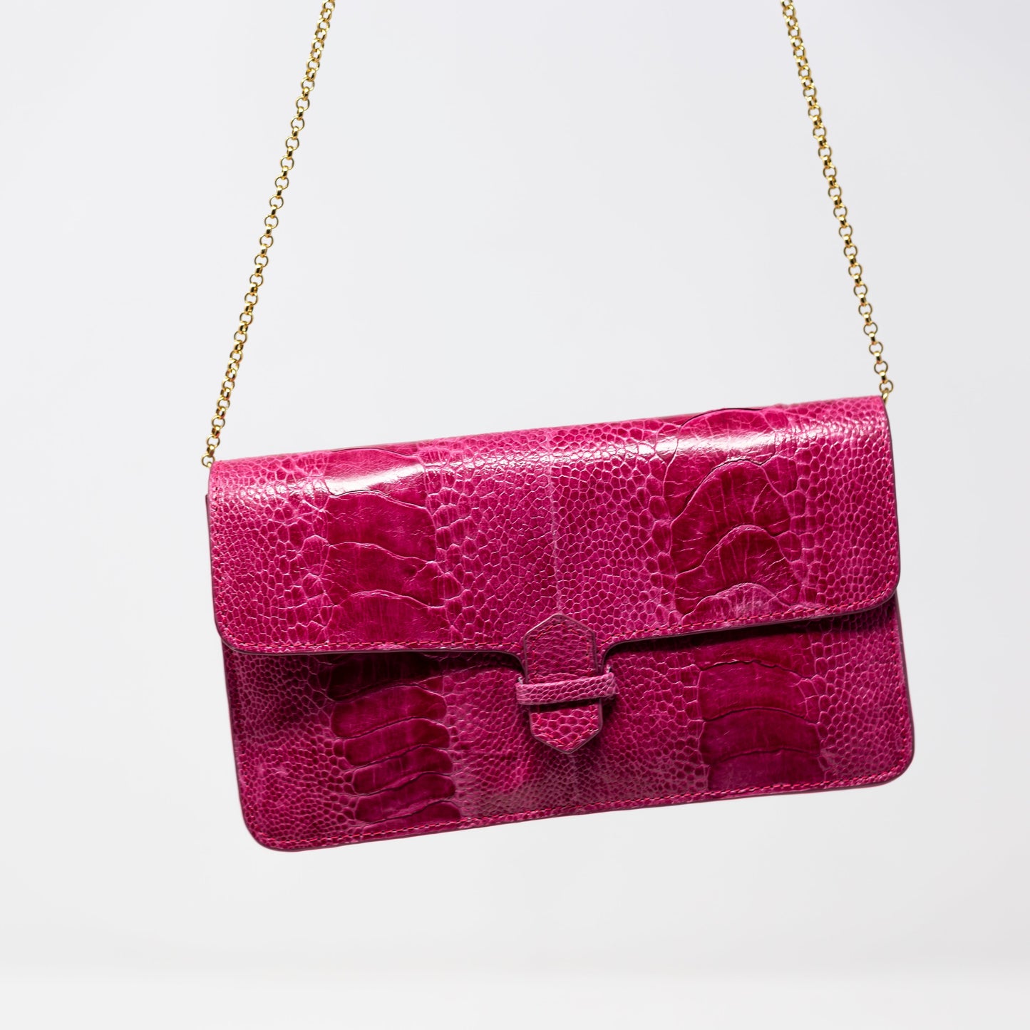 Ostrich Accordion Cross Body Clutch, Hot Pink
