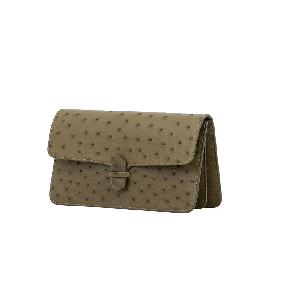 Accordion Clutch, Ostrich Leather in Jungle Green