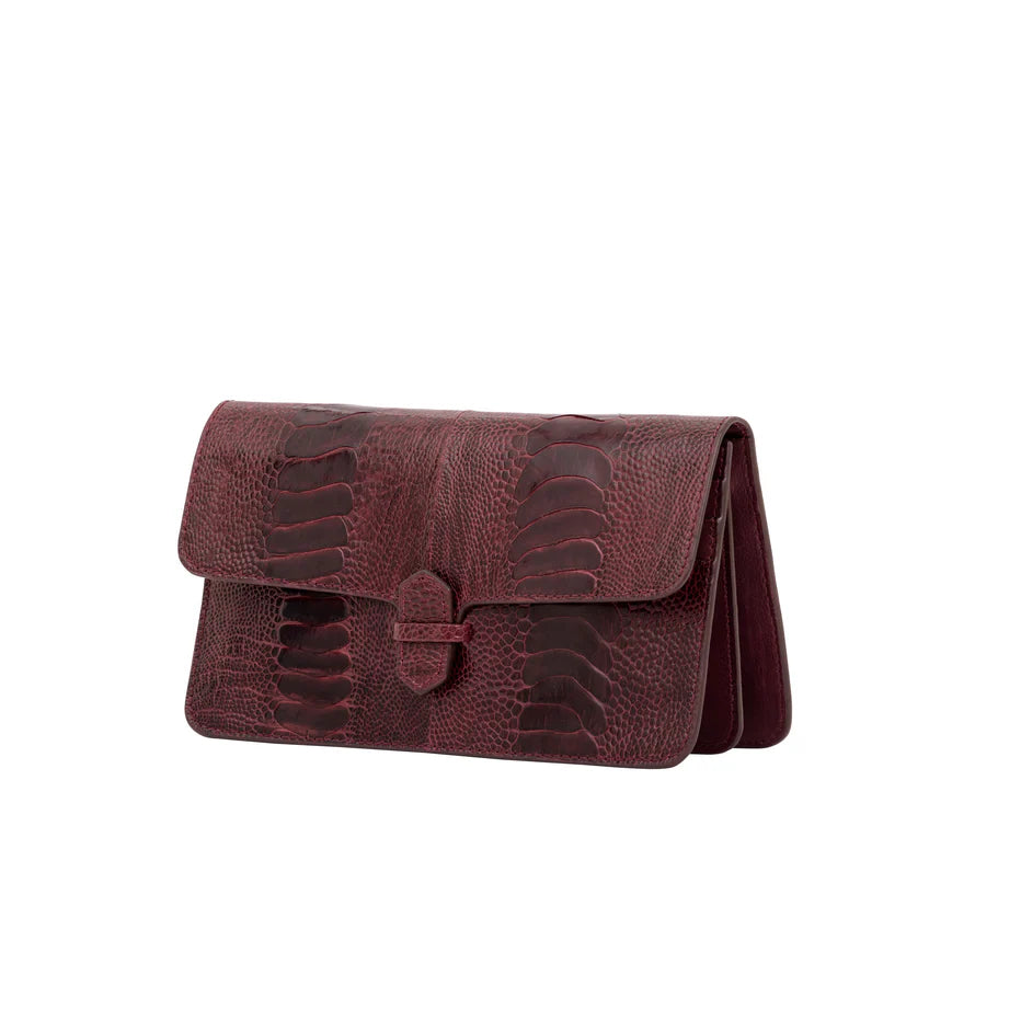 Accordion Clutch, Ostrich Leather in Godiva