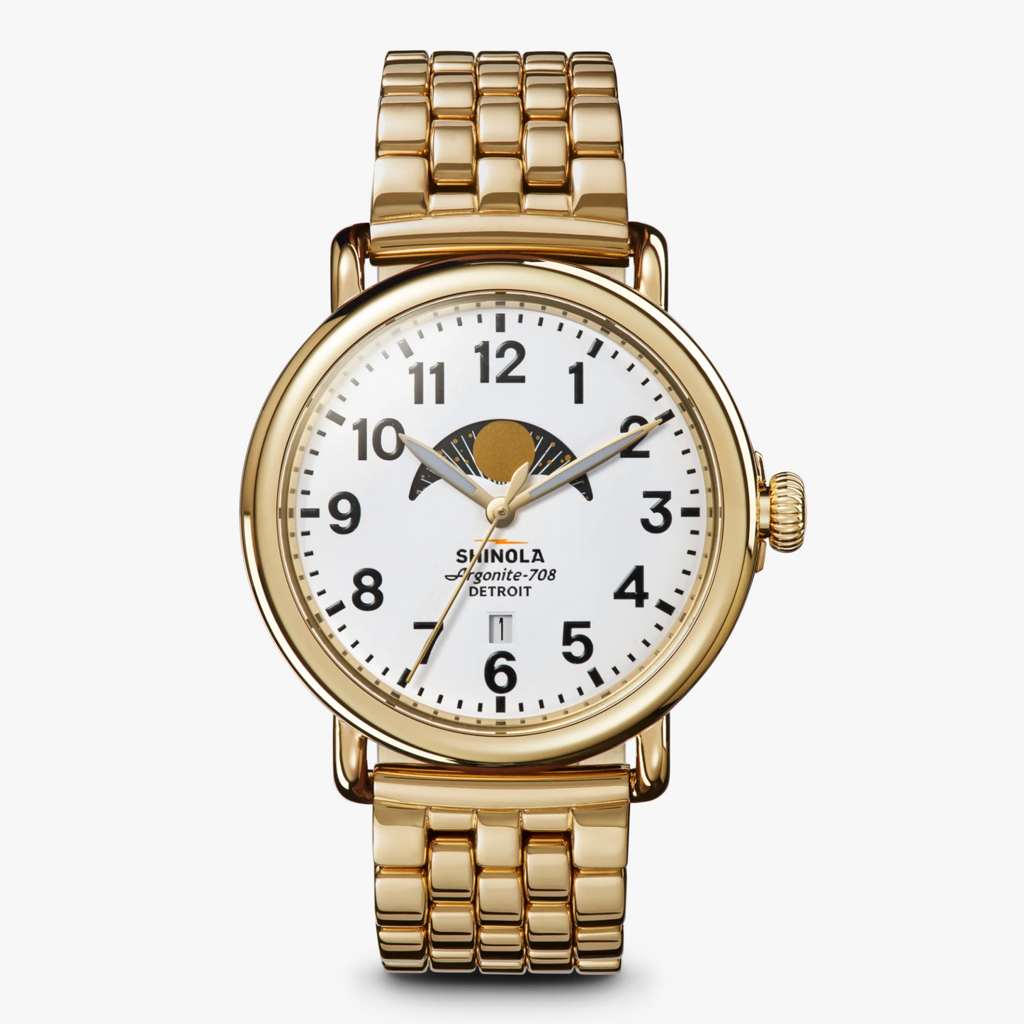 Runwell Moon Phase 41mm Watch, Gold Bracelet