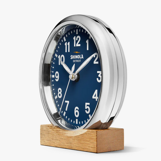 Shinola Runwell 6" Desk Clock, Navy/Chrome