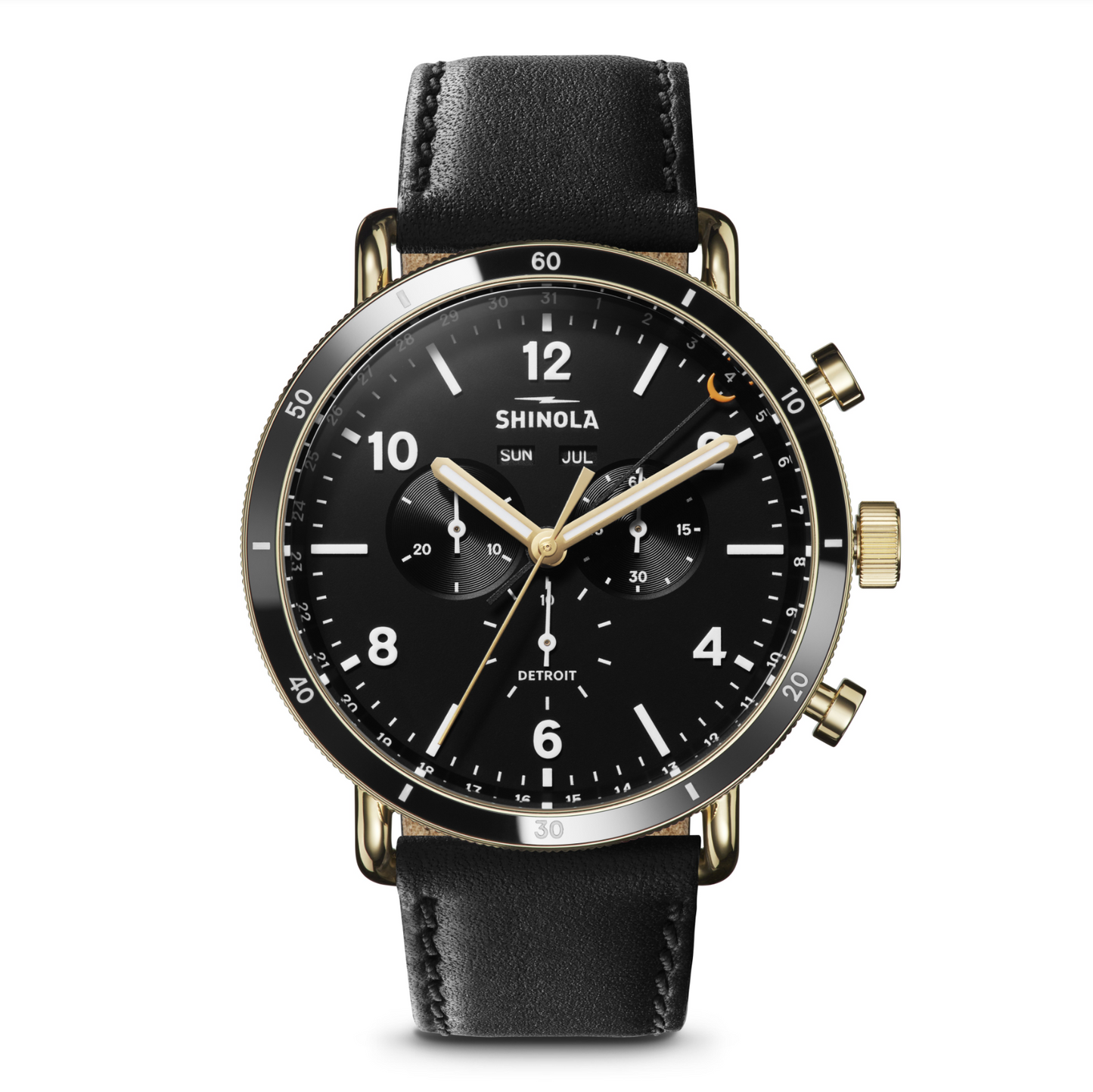 Shinola Canfield Sport 45mm, Matt Black Leather Strap