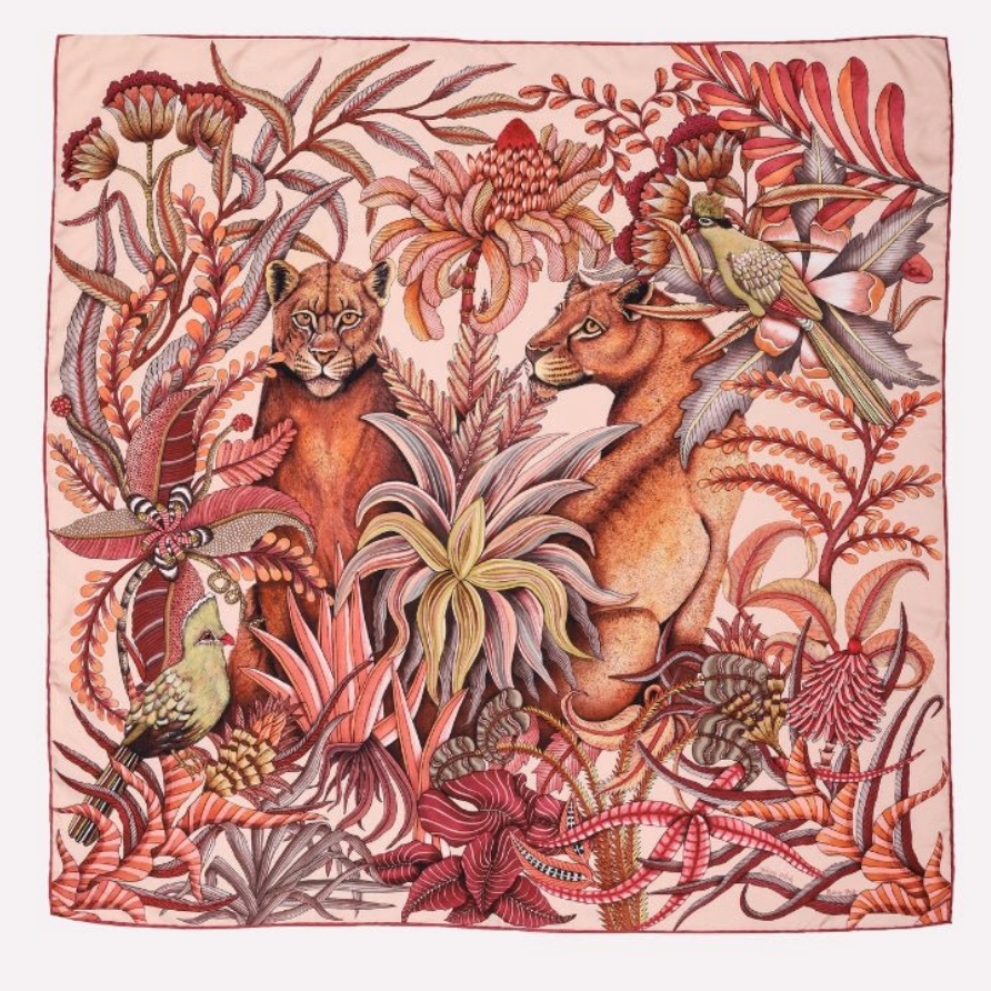Phinda Pride Silk Scarf, Flamingo, 90cm