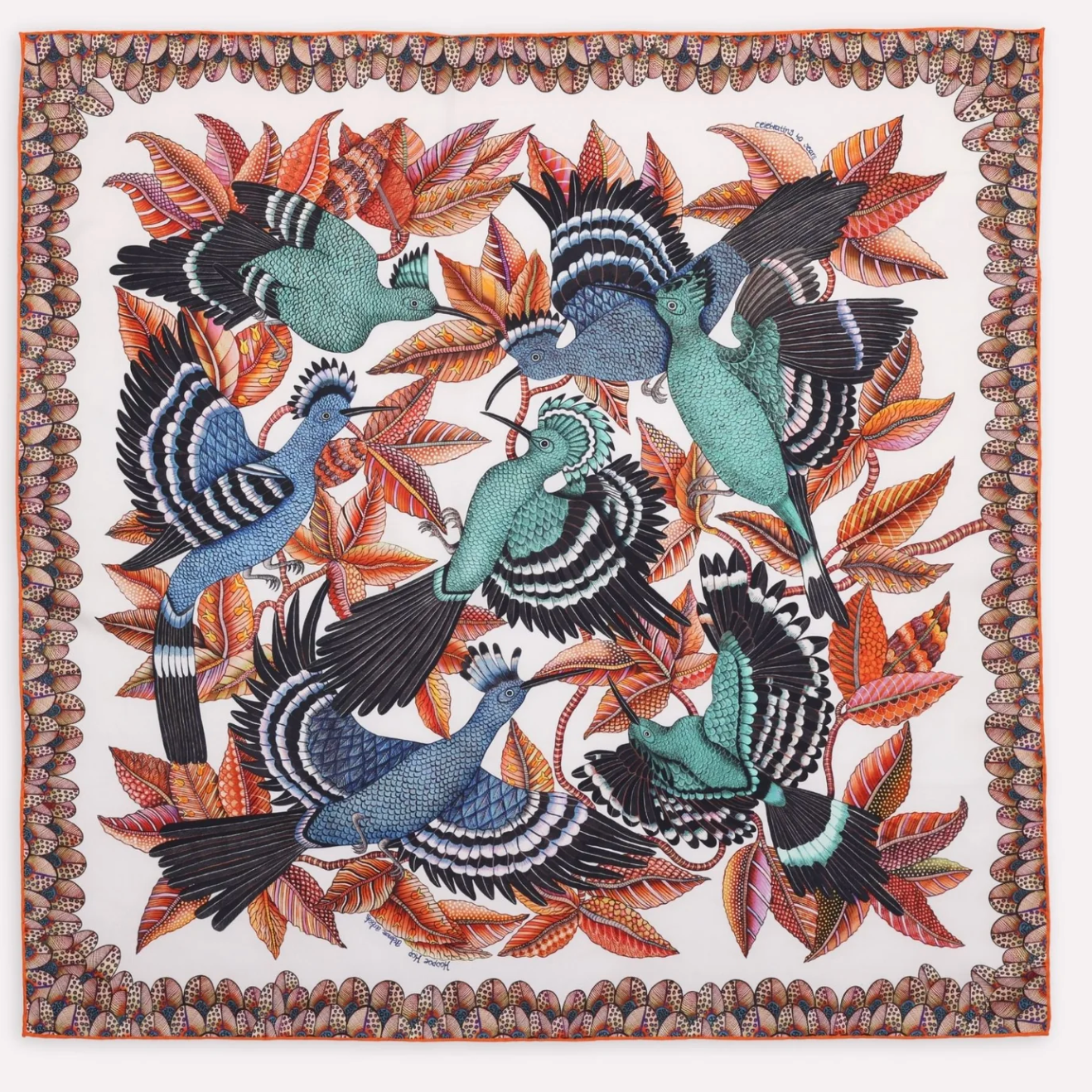 Hoopoe Hop Silk Scarf, Double Face Chalk 90cm