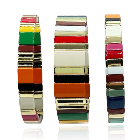 Multicolor Stretch 3-piece Bracelet, Black and Ivory