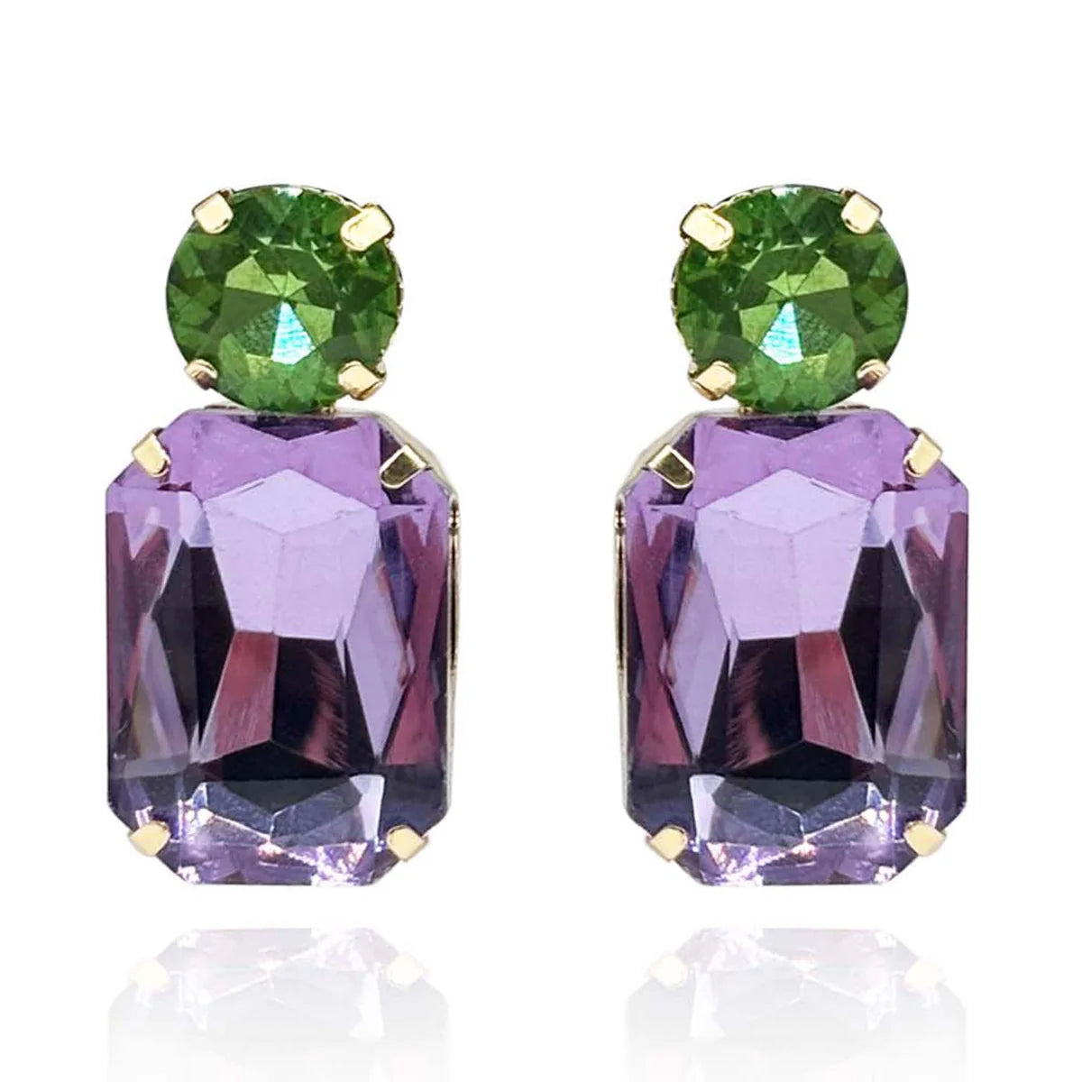 Light Amethyst Octagon Peridot Round Stone Earring