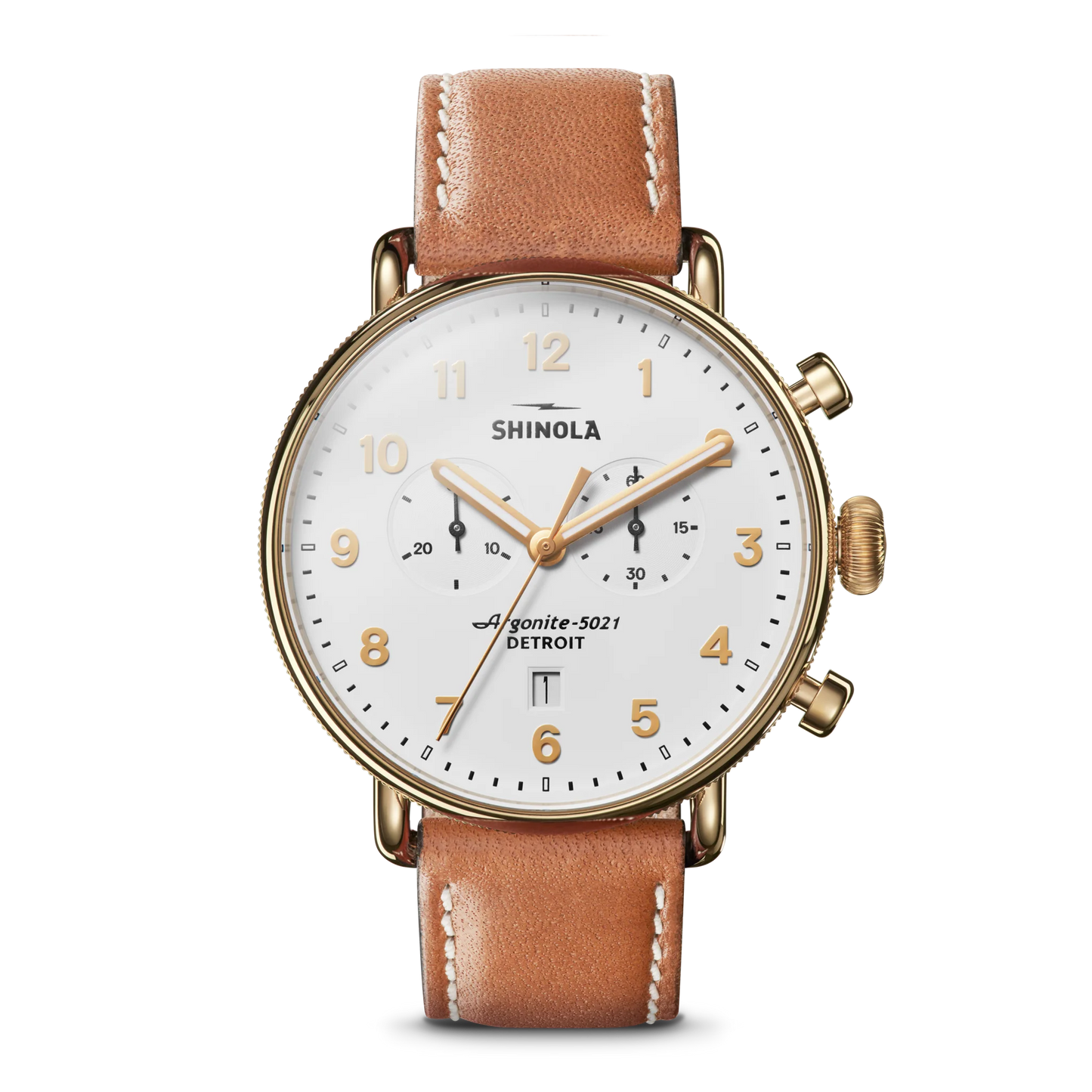 Canfield 2 Eye Chrono 43mm, Tan Leather Strap