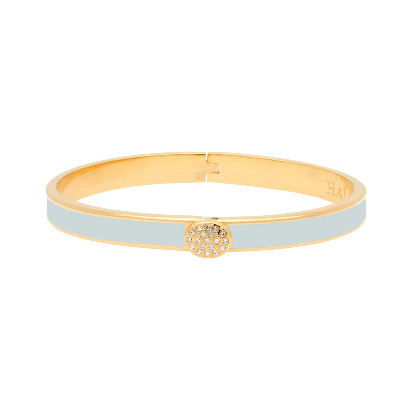 Halcyon Day 6mm Skinny Plain Pave Button Orange Gold - Hinged Bangle