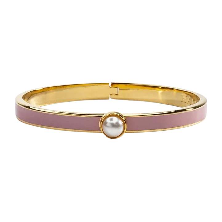 Halcyon Days Skinny Cabochon Pearl Bangle, Pink / Gold, 6mm