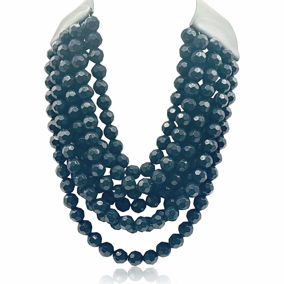 Sabina Multi Strand Faceted Bead Necklace, Black