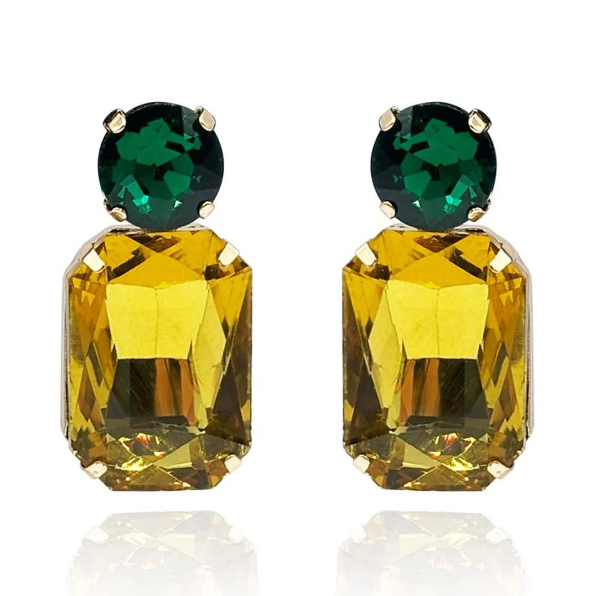 Topaz Crystal Ocatgon And Emerald Round Stone Drop Earrings