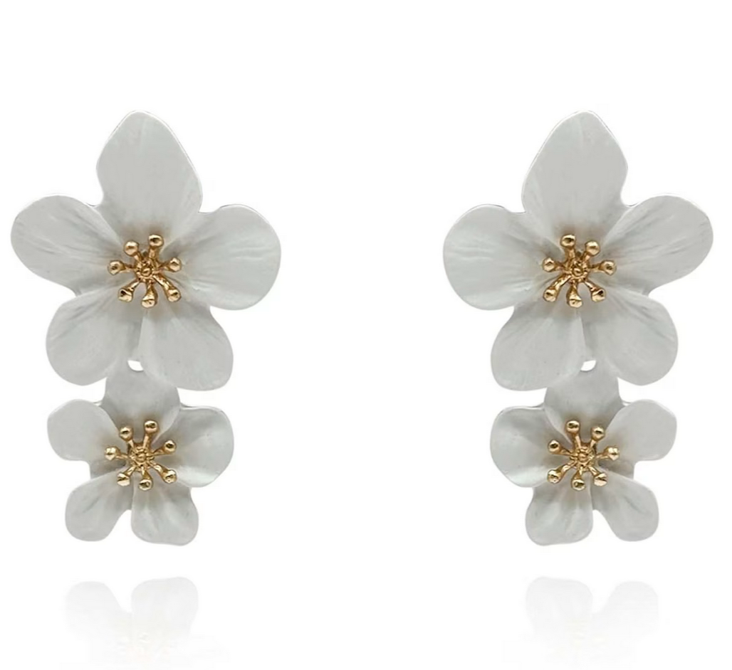 White Floral Earrings