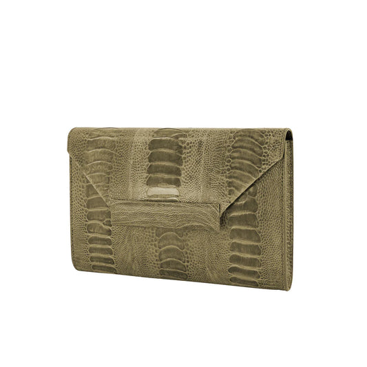 Harlow Clutch in Olive Ostrich Leg