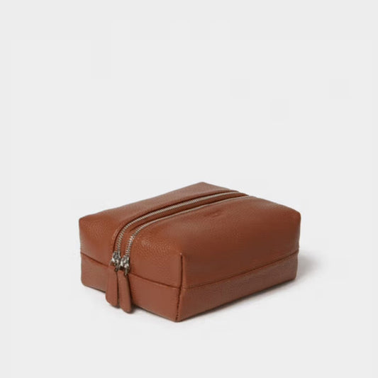 Double Zip Washbag - Tan
