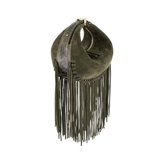 Fringe Lolita Suede and Ostrich, Olive