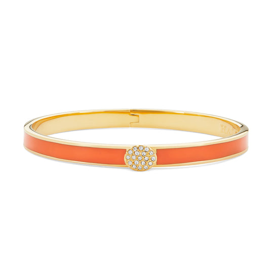 Halcyon Day 6mm Skinny Plain Pave Button Orange Gold - Hinged Bangle