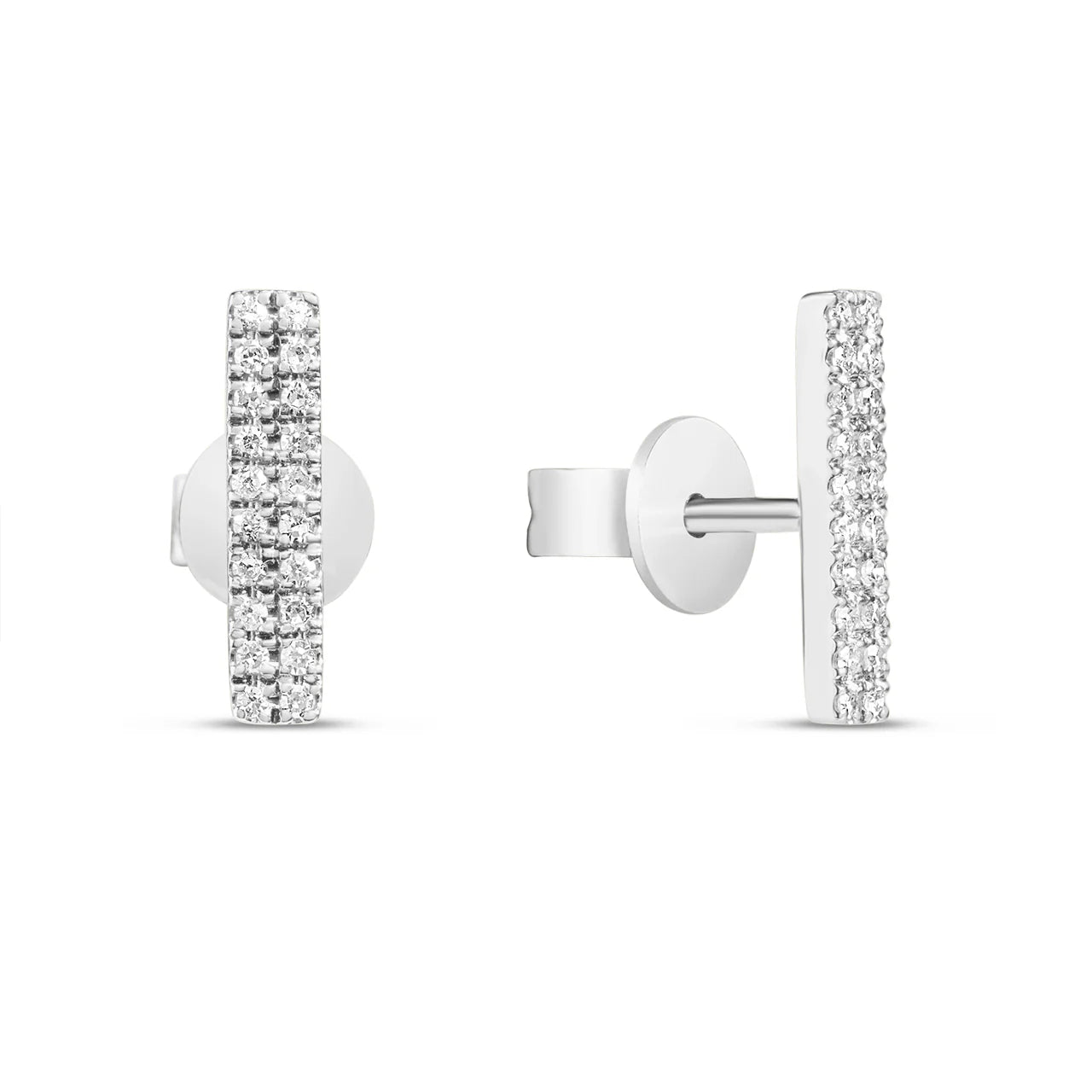 Dilamani Bar Pave Stud, 14K Wgld, D=0.09