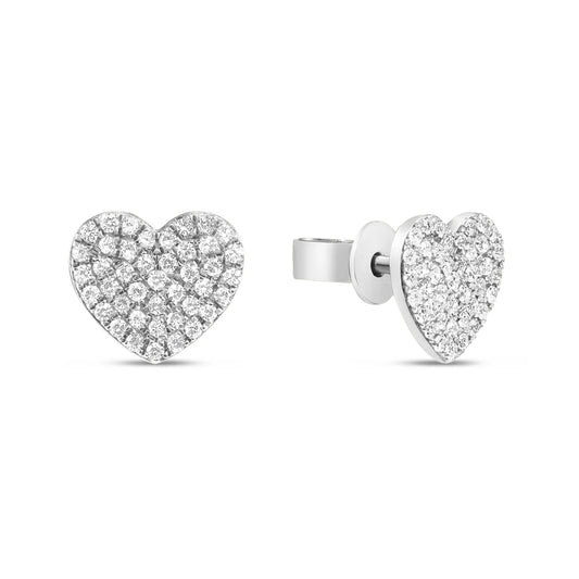 Pave Heart Stud Earrings, 14Kw, D=0.25