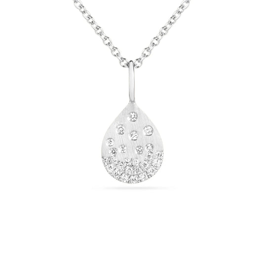 Diamond Flush Set Pear Pendant, 18"/16" 14KW; D = 0.08