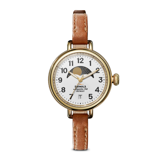 Birdy Moon Phase 34mm Watch, Quartz, Tan Leather Strap