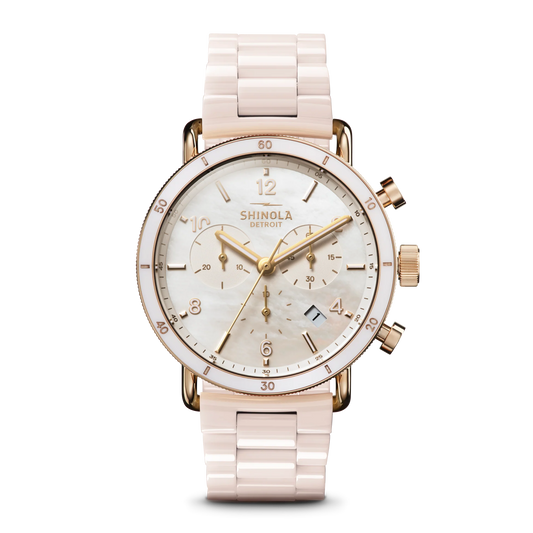 Canfield Sport Watch 40mm, Blush Ceramic, MOP