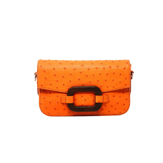 Deya Crossbody Dark Wood Ring, Ostrich Tangerine