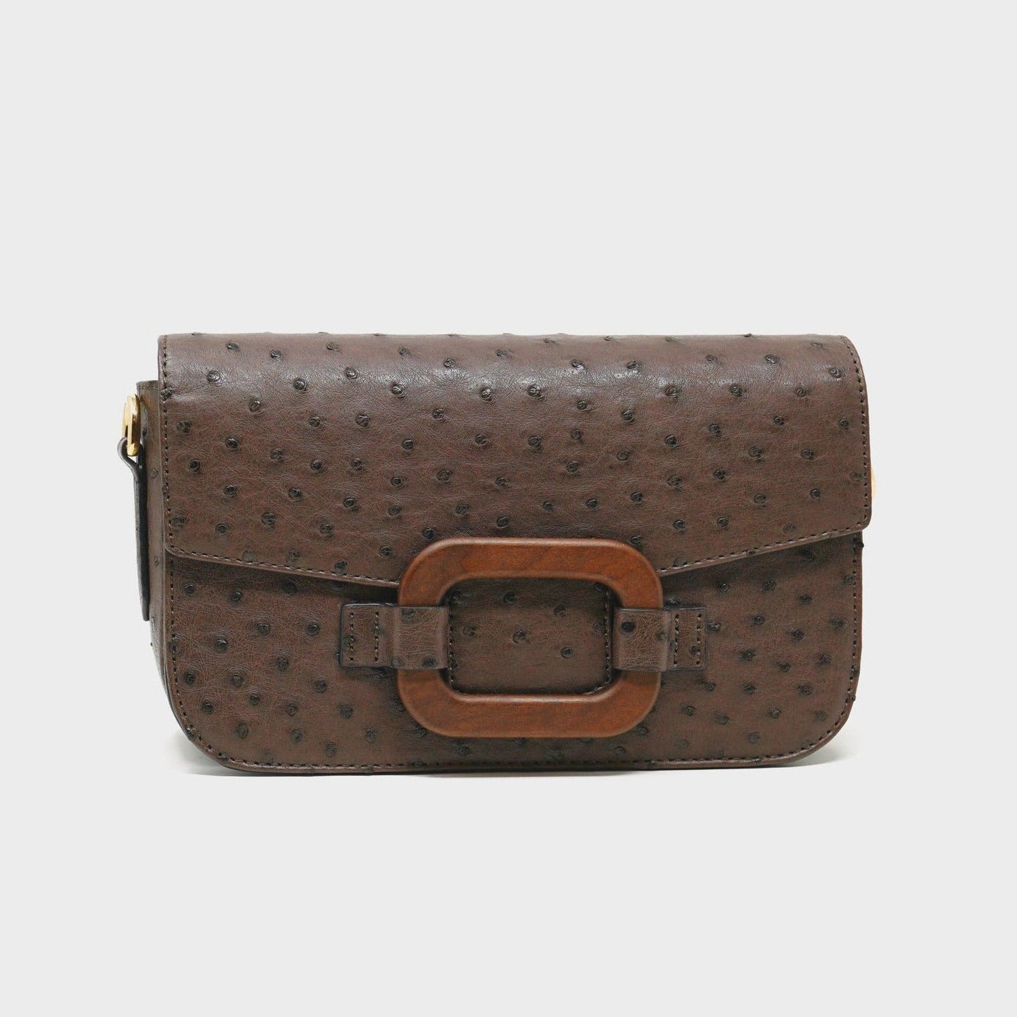 Deya Crossbody Dark Wood Ring, Ostrich Nicotine