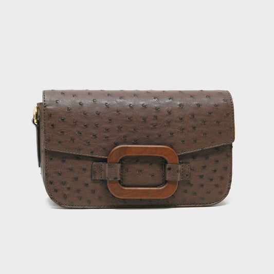 Deya Crossbody Dark Wood Ring, Ostrich Nicotine