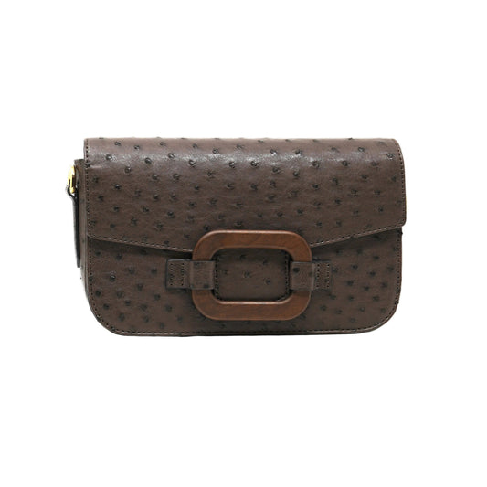 Deya Crossbody Dark Wood Ring, Ostrich Nicotine