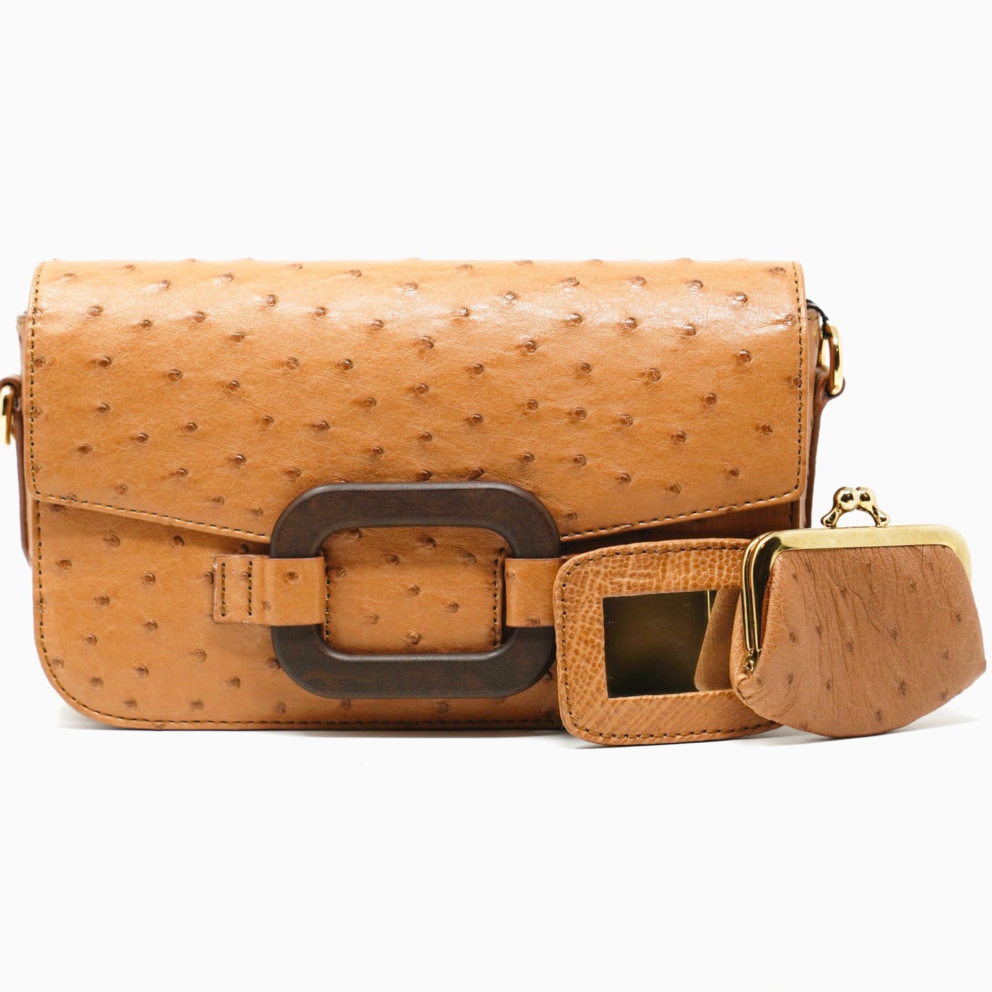 Deya Crossbody Dark Wood Ring, Ostrich Luggage